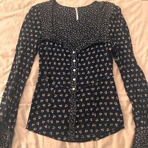 🌼🖤 Free People Black Ditzy Floral Button-Front Women's Top